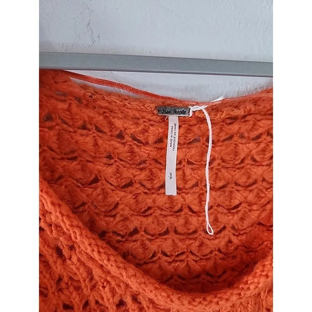 FREE PEOPLE ORANGE Crashing Waves Pullover Chunky Knit Oversize Sweater Size S